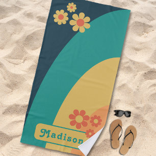 Retro Arc Floral Name Beach Towel