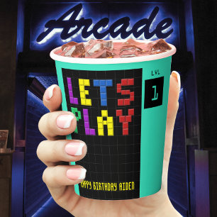 Retro Arcade Game Kids 1st Birthday Party Paper Cups