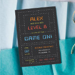 Retro Arcade Game Kids Birthday Party Invitation<br><div class="desc">These awesome gamer theme birthday party invitations with a vintage arcade game vibe feature retro lettering on a dark grey and white dot grid. "[Name] has reached level [age]" appears at the top in retro digital lettering, with your party details beneath. Perfect for video game truck or arcade birthday parties!...</div>