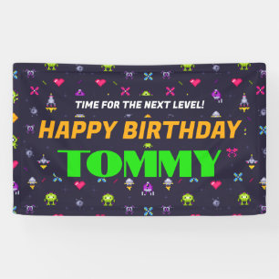 Retro Arcade Game Pattern Birthday Party Banner