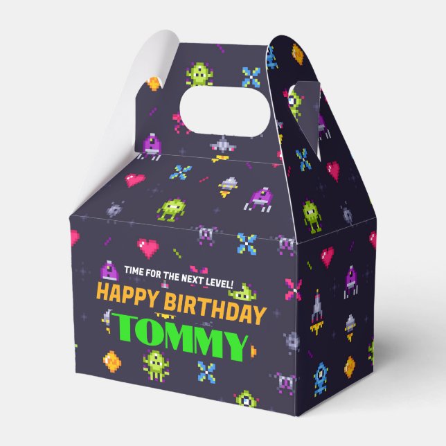 Retro Arcade Game Pattern Birthday Party Favor Box (Front Side)