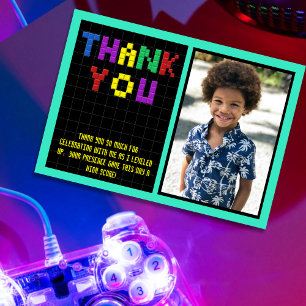 Retro Arcade Game Photo Birthday Party Thank You Card