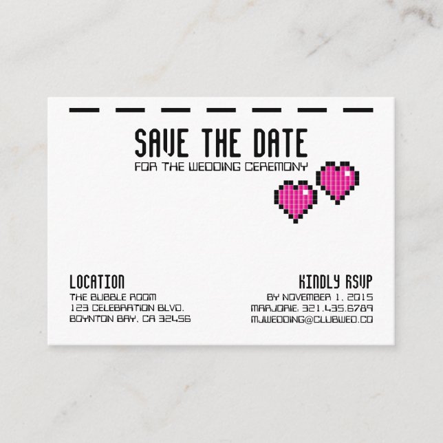 retro arcade GAMER WEDDING save the date PINK LOVE Enclosure Card (Front)