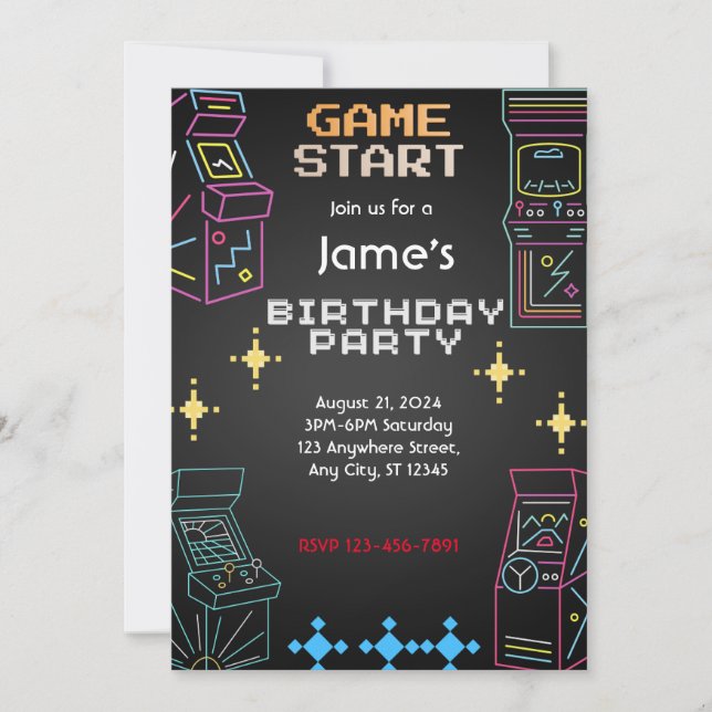 Retro Arcade Games Party Invitation d'anniversaire (Devant)