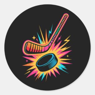 Retro Arcade Ice Hockey Classic Round Sticker