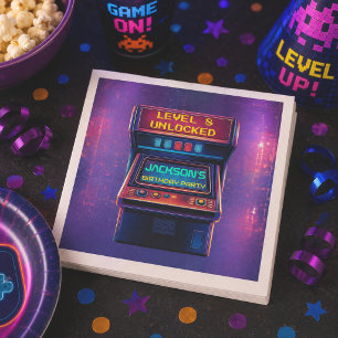 Retro Arcade Level Up Birthday Party Napkins