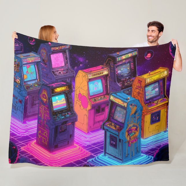 Retro Arcade Machines Fleece Blanket (In Situ)
