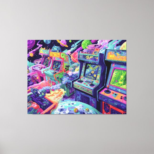 Retro Arcade Machines in Space Canvas Print (Front)