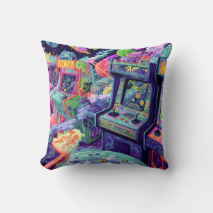 Retro Arcade Machines in Space Throw Pillow
