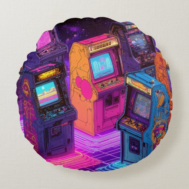 Retro Arcade Machines Round Pillow (Front)