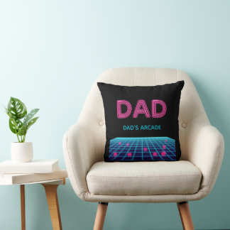 Retro Arcade Neon DAD Custom Year Father's Day Gif Throw Pillow