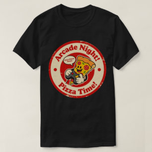 Retro Arcade Night & Pizza Time Cartoon Graphic T-Shirt