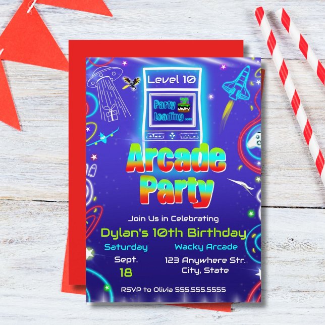 Retro Arcade Power Up Gaming Birthday Party Invitation (Creator Uploaded)