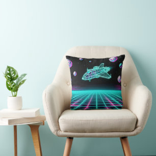 Retro Arcade Space Grid Pillow
