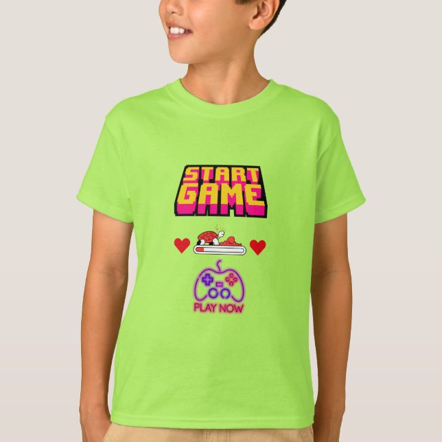 Retro Arcade Start Game Neon UI Design T-Shirt (Front)