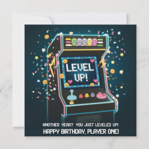Retro Arcade-Themed Birthday - "Level Up!" Gamer Card