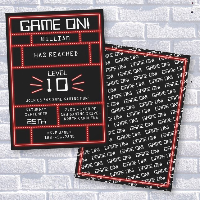 Retro Arcade Video Game Neon Kids Birthday  Invitation (Retro Arcade Video Game Neon Kids Birthday Invitation)