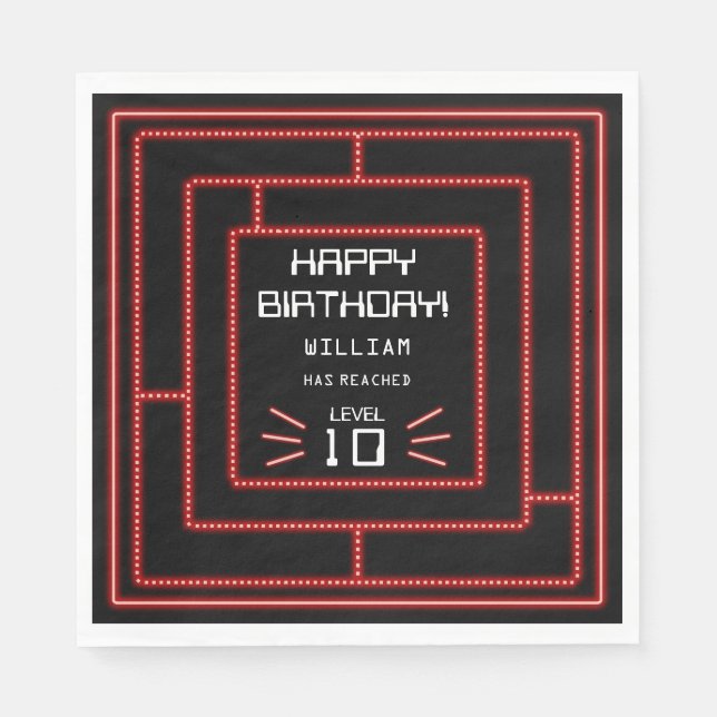 Retro Arcade Video Game Neon Kids Birthday  Napkin (Front)