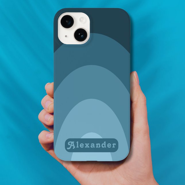 Retro Arch Blue Personalized Case-Mate iPhone Case (Retro blue arch with groovy 70s typography custom iPhone case)