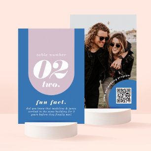 Retro Arch Blue & Purple Couple's Fun Fact & Photo Table Number