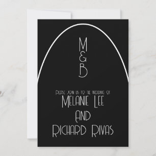   Retro Arch Initial Black White Wedding B Invitation