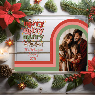 Retro Arch Merry Christmas Family Photo Acrylic Invitations