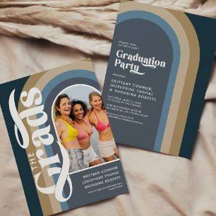 Retro Arch Photo 2025 Blue Joint Graduation Party Invitation