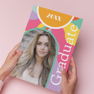 Retro Arch Photo 70s Pink Graduation  Invitation