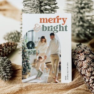 Retro Arch Photo Merry & Bright Holiday Card