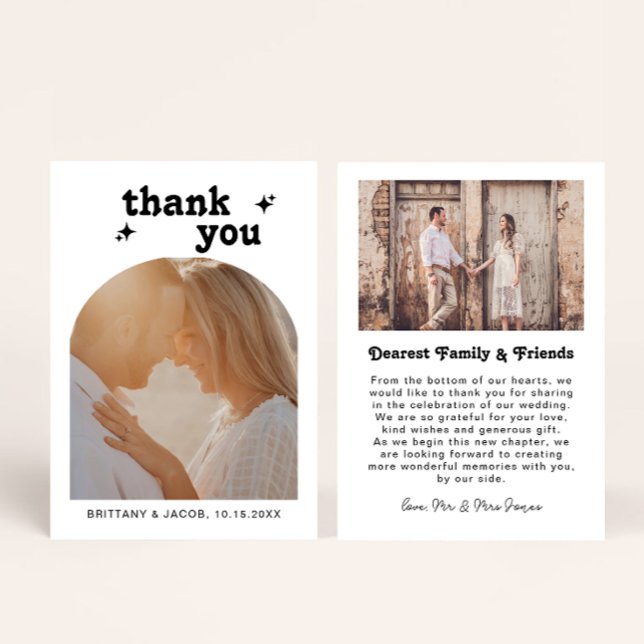 Retro Arch Photo Message Wedding Thank You Card (Creator Uploaded)