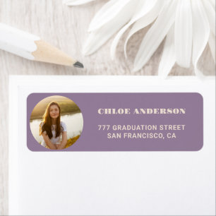 Retro Arch Purple Photo Graduation Return Address