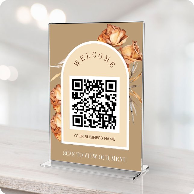Retro Arch Rose QR Code ScanToView Menu Card (Retro Arch Rose QR Code ScanToView Menu Card)