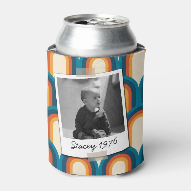 Retro Arch Seventies 70's 50th Birthday Photo Can Cooler (Can Front)