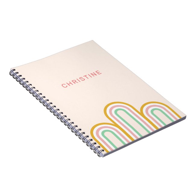 Retro Arched Stripes Pastel Pink Minimal Notebook (Right Side)