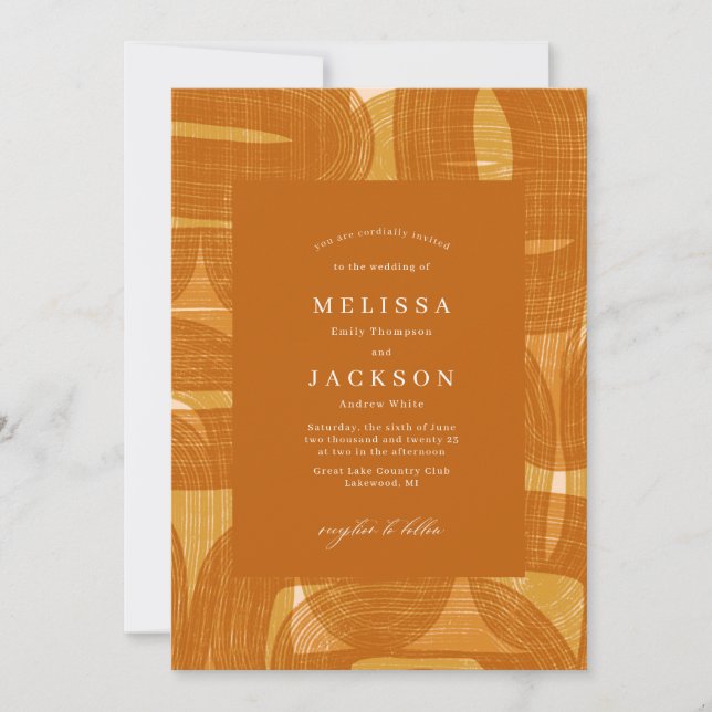Retro Arches And Bends and Lines Yellow Wedding Invitation (Front)