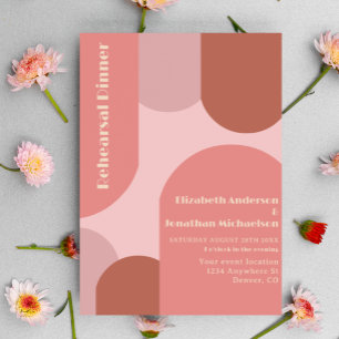 Retro Arches Coral Pink Rehearsal Dinner Invitation