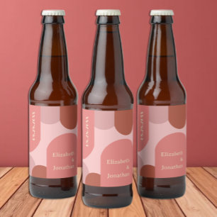 Retro Arches Coral Pink Wedding Beer Bottle Label