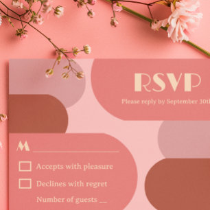 Retro Arches Coral Pink Wedding RSVP Card
