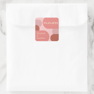 Retro Arches Coral Pink Wedding Square Sticker