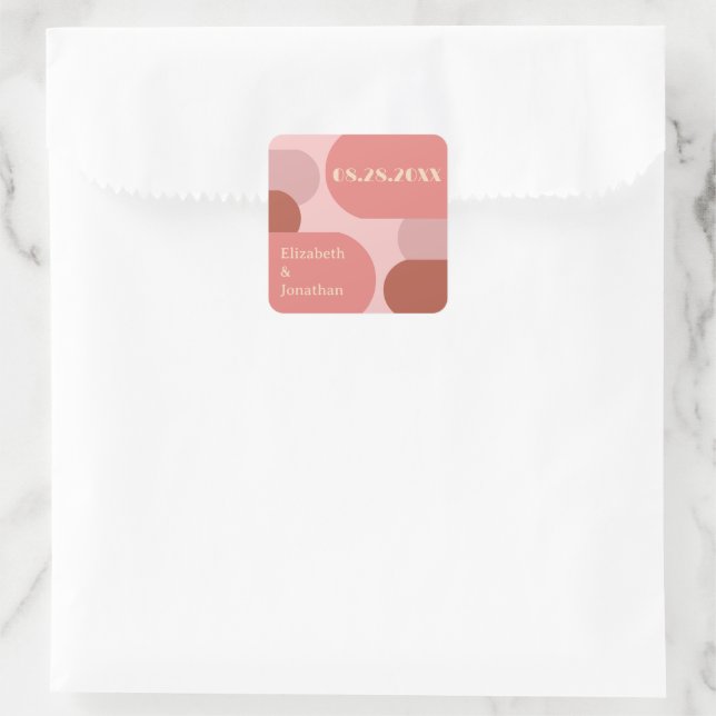 Retro Arches Coral Pink Wedding Square Sticker (Bag)