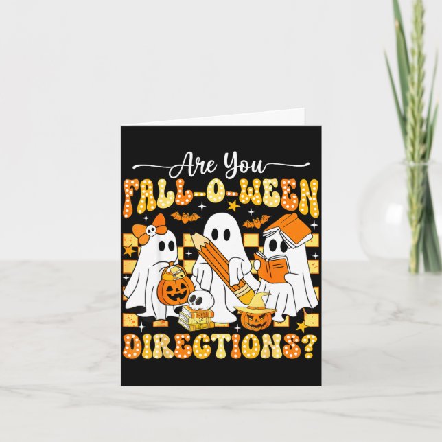 Retro are fall o ween directions teacher halloween card (Front)