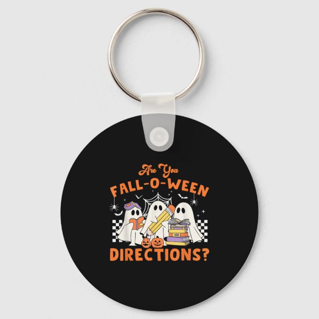Retro Are You Fall O Ween Directions Teacher Hallo Keychain (Front)