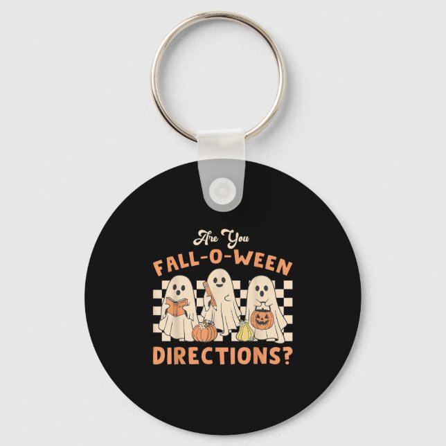 Retro Are You Fall O Ween Directions Teacher Hallo Keychain (Front)