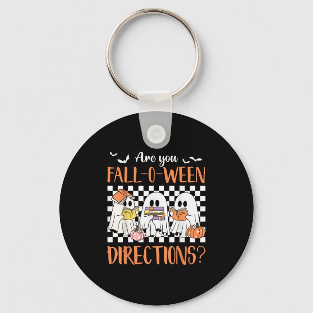 Retro Are You Fall O Ween Directions Teacher Hallo Keychain (Front)