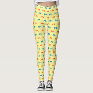 Retro Arrow Pattern in Blue and Orange over Yellow Leggings