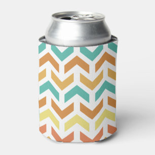 Retro Arrows Chevron Orange Teal Gold Can Cooler