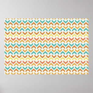 Retro Arrows Chevron Orange Teal Gold Pattern Poster