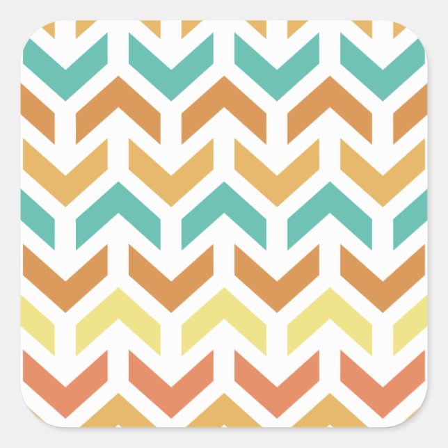 Retro Arrows Chevron Orange Teal Gold Square Sticker (Front)