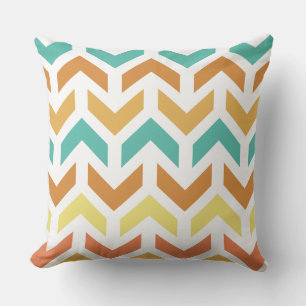 Retro Arrows Chevron Orange Teal Gold Throw Pillow