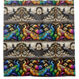 Retro Art Deco Art Nouveau Rainbow Peacocks